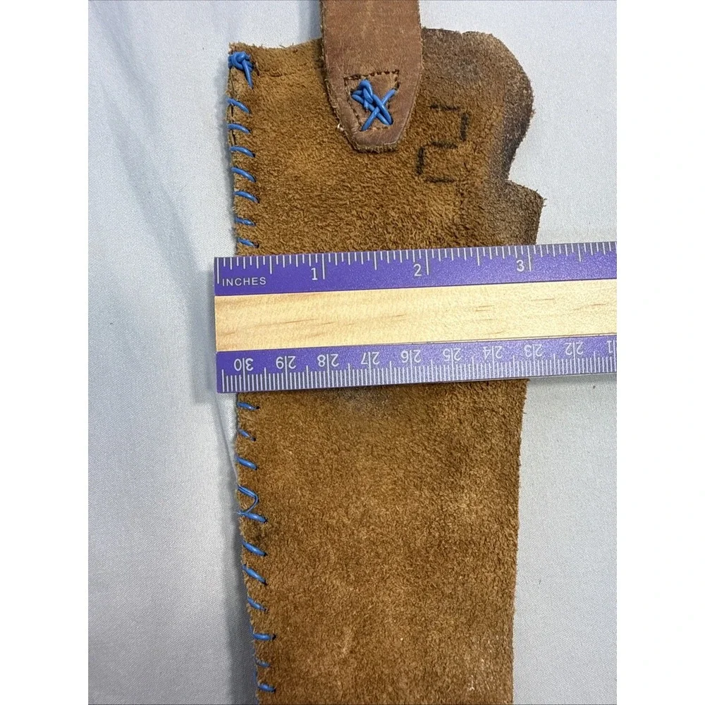 Vintage Handmade Brown Suede Leather Knife Sheath Holster Blue Whipstitch 10
